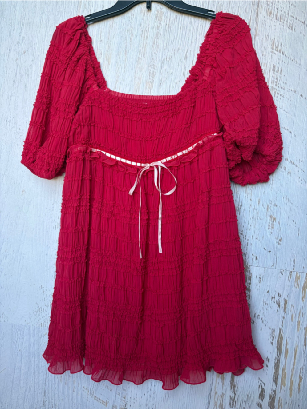 Women's Kimchi Blue Mini Dress Size L Red Ruffled Puff Sleeve
